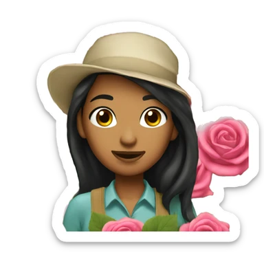 Rose gardener woman black hair sticker