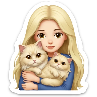 pretty girl with dark long hair hugging her blonde fluffy persian cat  sticker
