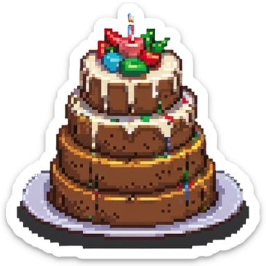 pixel art of a cake with multiple bites taken out of it sticker
