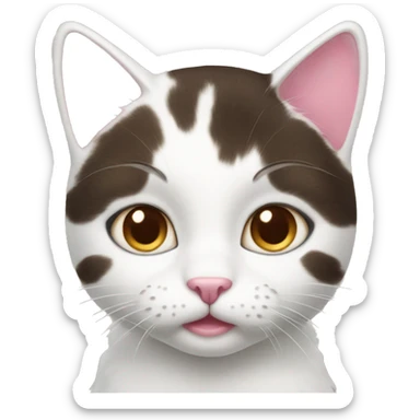 a white cat with brown spots and pink paws sticker
