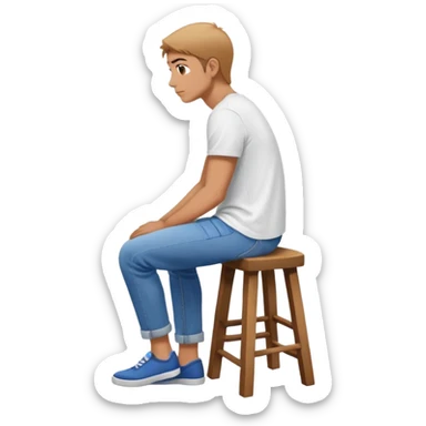 a person sitting on  stool with straight back turn. sticker