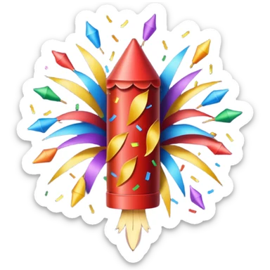 colorful firecracker for the birthday party, simple and cute design, ios emoji style, with few confetti image. sticker