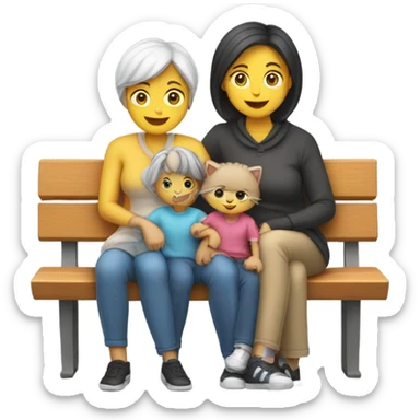 Family siting on bench with mom holding cat sticker