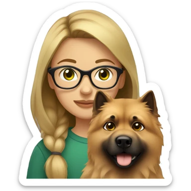 Brown light hair Girl aux Green eyes with glasses Green eyes and eurasier dog  sticker