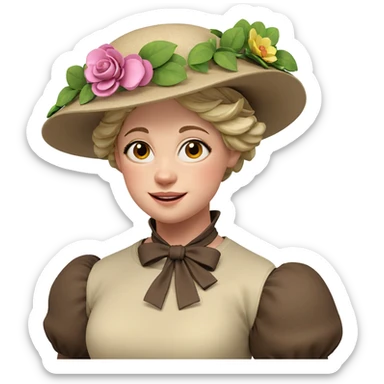 smiling girl with flower hat sticker