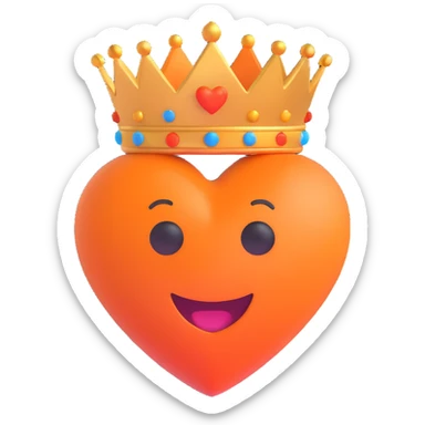 orange heart with a crown, emoji style sticker