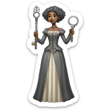 elf gray woman login holding a big key in victorian dress, full body sticker