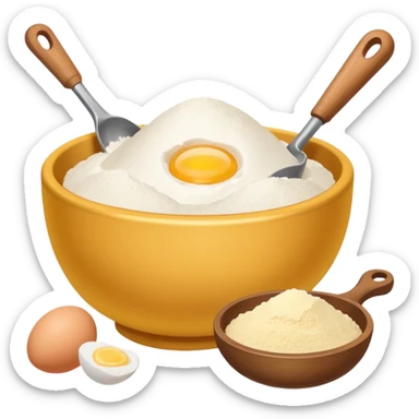 baking ingredients next to a mixing bowl sticker