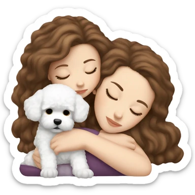 White girl brown hair sleeping with Mini Bichon sticker