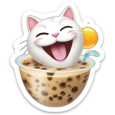 cat laughing bubble tea sticker