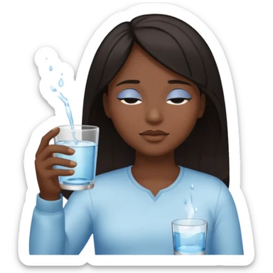 The central figure is an emoji of a person with dark hair, eyes closed, hold a glass but dont show the glass sticker