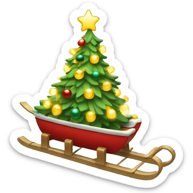 Lighted Christmas tree on a sled sticker