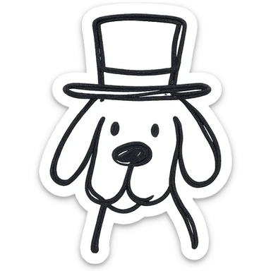 dog in a tophat, hand drawn outline icon style sticker