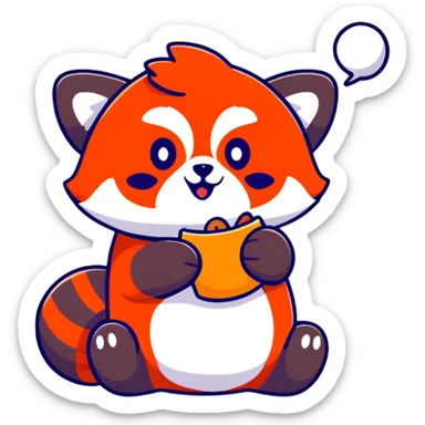 cute red panda eating, cartoon sticker style, less orange fur sticker