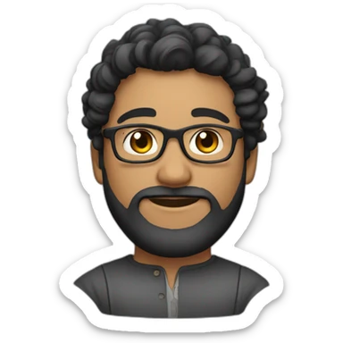 Light-skinned Indian male with beard, curly black hair, with glasses, sharp features sticker