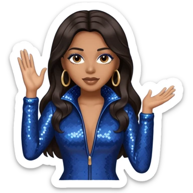 Monica, R&B Singer with long dark brown hair, dark blue sequin outfit sticker