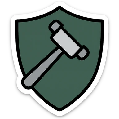 legal consulting symbol, shield and gavel, sleek, dark green and silver, corporate, reliable, for legal consultancy sticker