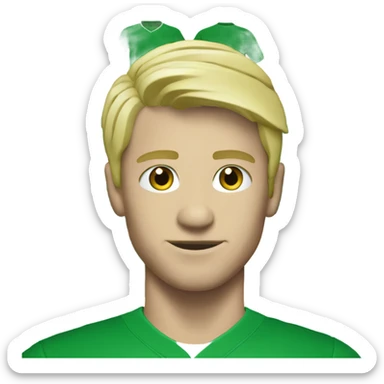 A blonde footballer in green suit with his one broken sticker