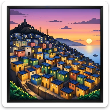 favela at sunset with city lights sticker