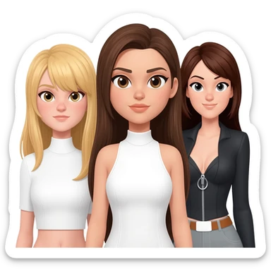 generate three white spy girls, a brunette one with long hair, a blond one with long hair and a dark brown long hair. put a brunette in the middle sticker