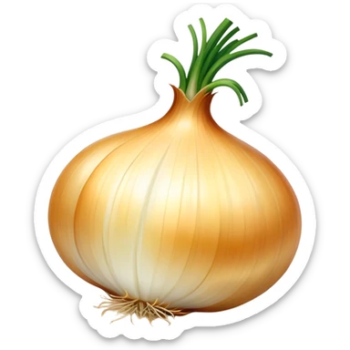 Cinematic crisp white onion, slightly peeled to reveal smooth layers, warm golden tones, rustic and fresh, soft glowing highlights. sticker