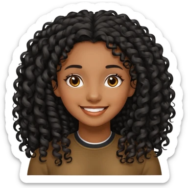 black girl with long black curly hair  sticker