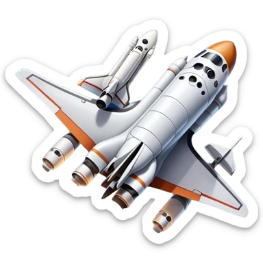 An icon featuring a space shuttle and an airplane against a starry sky, symbolizing aerospace technology. The design includes rocket boosters and satellite orbits, representing the exploration of space and advanced aviation. Transparent background sticker