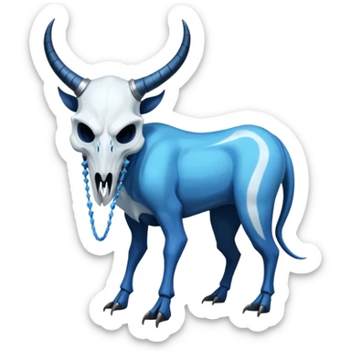 Shiny Dark Edgy  Inteleon-Amaura-Fakémon-hybrid-creature (full body) with a horned animal-skull-mask sticker