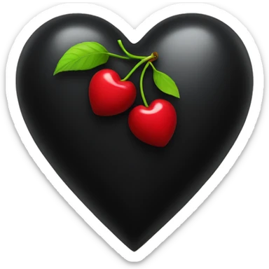 Black heart with a cherry in the middle of it sticker