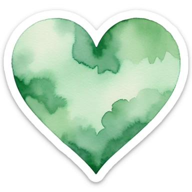 minimalist watercolor heart icon, monochromatic green washes, soft bleeding edges, on textured white paper, serene and emotional, perfect for app icon, transparent background, flat lay --style raw --stylize 150 sticker