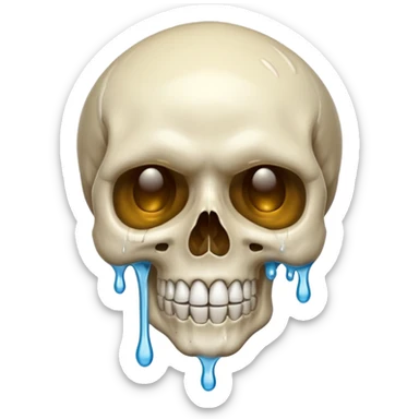 Skull smiling with singular massive sweat drip sticker
