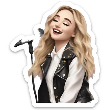 “Sabrina Carpenter in a stylish outfit, singing on stage with a confident pose and bright stage lighting.” sticker