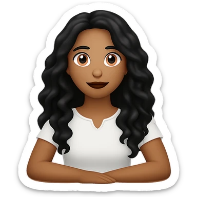 Add arms to the girl with long wavy black hair, keeping the same style and expression as in the original image. Maintain the transparent background. sticker