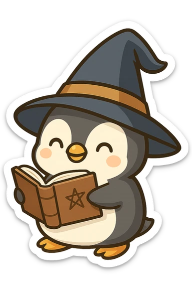 Remove the background so the penguin wizard is on a transparent background. sticker