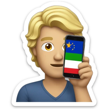 A man in his middle age, with blond hairs, holding an iphone in one and a portugueese flag in the other hand  sticker
