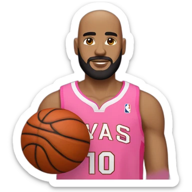 white basketball player, bald, with black beard, wearing pink jersey (miami style) no 10 sticker