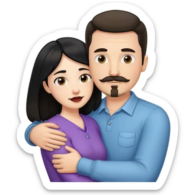 Tall white man with thin dark brown hair mustache and goatee, hugging a short pale woman with long black hair sticker