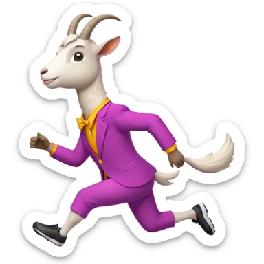 friendly anthropomorphised goat jogging upright in a colourful suit, standard pose sticker
