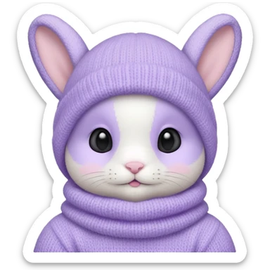 white baby bunny head in a pastel lavender balaclava sticker