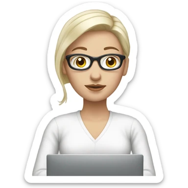 white skinned woman looking at her computer sticker