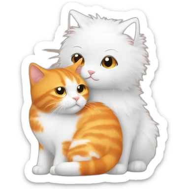 an orange cat and a white fluffy cat cuddling sticker