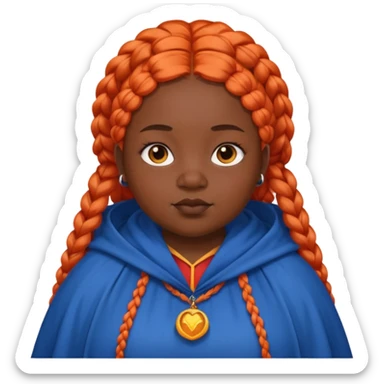 red orange braids hair girl, black skin, fat, wear blue cloak sticker