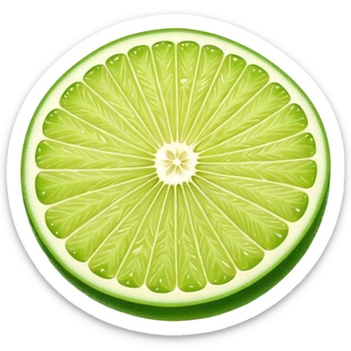 glossy green lime whole slightly oval dimpled skin small wedge cross-section next revealing juicy pale green interior radial segments no extras soft lighting emoji scale sticker