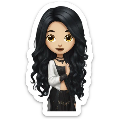 goth girl, black long hair, dupatta sticker