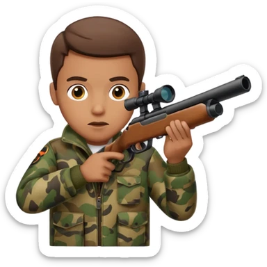 Male Hunter shooting a shotgun and holding it up to his face like he is looking through the scope to shoot something  sticker