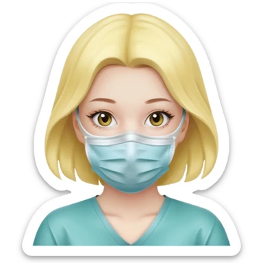 Teen girl wearing surgical mask and latex gloves  sticker
