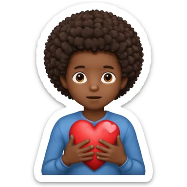 I want a black boy with chocolate skin and a small messy afro holding a heart close to his chest with his hands over the heart as if to present it to someone he loves. sticker