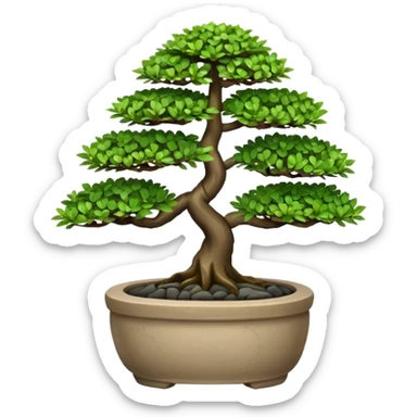 Bonsai Tree – Miniature tree in small pot, trimmed carefully, stone pot sticker
