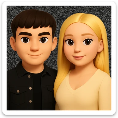 Slightly increase the volume of the upper body of the girl, slightly turn her to face forward, and make the skin color uniform. Maintain the cartoonish 3D style as in the reference image. sticker