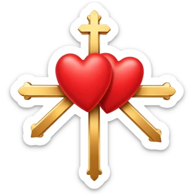 Two red  hearts connected by a simple gold cross  sticker